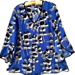 Alfani Top 10 Beautiful Artsy Floral Silky Split Sleeve Tunic Shirt Blouse